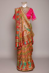 Multi Colored Dola Silk Pashmina Printed Saree with Mirror and Pearl Work
