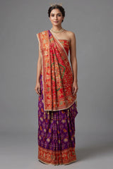 Purple Silk Woven Patola Saree with Handwork Pallu and Border