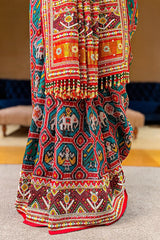 Green Silk Traditional Patola Saree with Multi Colored Bead and Mirror Work