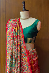 Red Cotton Silk Traditional Bandhej Saree with Beads and Zardosi Work