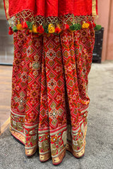 Red Silk Traditional Patola Saree with Handworked Elephant Motif Border