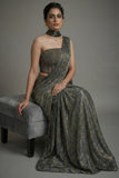 Grey Georgette Pre Draped Lehenga Style Saree with Cutdana Work Co-ord Set Blouse