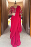 Pink Pre-Draped Saree with Embellished Floral Blouse