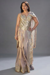Lilac Purple Organza Tissue Saree with Kiran Lace Border