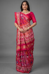 Pink Silk Traditional Patola Saree with Bead Work