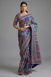 Blue Modal Silk Printed Saree with Sequin Embroidery Work