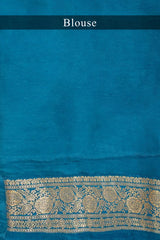 Sky Blue Dola Silk Printed Saree with Embroidery