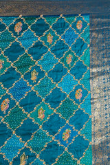 Sky Blue Dola Silk Printed Saree with Embroidery
