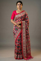 Multi Colored Silk Traditional Checks Patola Saree with Beads and Gota Work