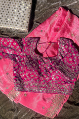 Light Pink Tissue Silk Gota Worked Saree with Readymade Blouse