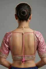 Pink and Grey Omber Organza Silk Saree with Weaving Pallu and Readymade Blouse