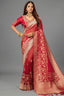 Red Dola Tissue Silk Floral Woven Saree with Readymade Blouse