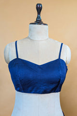 Blue Organza Solid Saree with Scalloped Zardosi Cutdana Worked Border and jacket-style Readymade Blouse