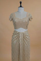 Beige Net Half and Half Designer Saree with Sequins and Cutdana Work