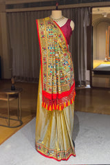 Sage Green Two Toned Art Silk Saree with Thread Embroidered Pallu and Border