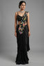 Black Crepe Satin Silk Floral Embroidered Readymade Saree
