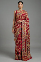 Maroon Gaji Silk Traditional Gharchola Saree with Peacock Motif Pallu