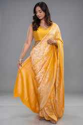 Yellow Banarasi Georgette Saree With All-Over Intricate Zari Weaving