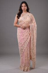 Blush Pink Net Designer Saree Enriched With Glamorous Sequins And Cutdana Hand Embroidery
