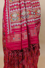 Pink Silk Traditional Patola Saree with Beads and Mirror Work