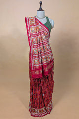 Pink Silk Traditional Patola Saree with Beads and Mirror Work