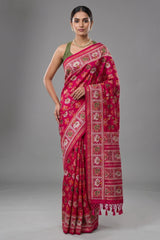 Red Silk Traditional Patola Weave Saree with Handwork