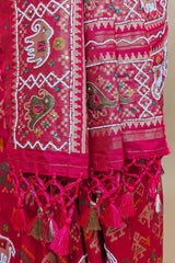 Red Silk Traditional Patola Weave Saree with Handwork