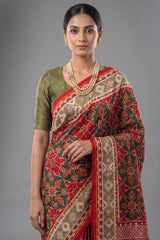 Green Silk Traditional Patola Weave Saree with Handwork