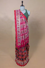 Multi Colored Silk Traditional Patola Weave Saree with Handwork