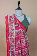 Multi Colored Silk Traditional Patola Weave Saree with Handwork