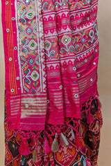 Multi Colored Silk Traditional Patola Weave Saree with Handwork