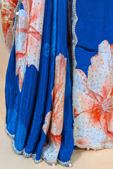 Blue Ombre Crepe Silk Floral Printed Saree