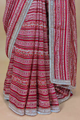 Red Organza Printed Saree