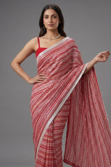 Red Organza Printed Saree