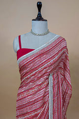 Red Organza Printed Saree