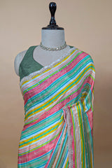 Multi Colored Satin Silk Stripe Printed Saree