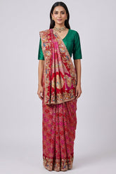 Pink Georgette Bandhej Saree with Handwork Embroidered Pallu