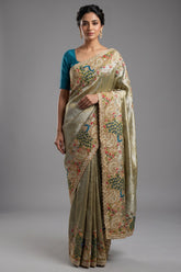 Mint Green Tissue Woven Saree with Handwork Peacock Motif Border