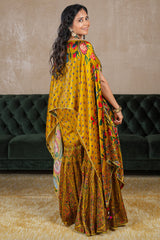 Mustard Yellow Gaji Silk Printed Sharara Set