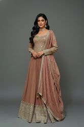 Brown Embellished Sequin Cutdana Worked Peplum Top with Lehenga