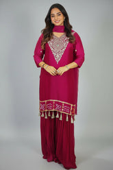 Magenta Gaji Silk Zardosi Sequin Worked Sharara Suit