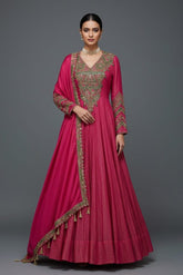 Pink Tissue Crush Handworked Anrakali Suit with Dupatta