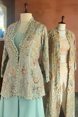 Mint Green Silk Handworked Indo Western Set