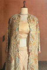 Beige Silk Handworked Indo Western Set