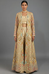 Beige Silk Handworked Indo Western Set