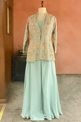 Mint Green Silk Handworked Indo Western Set