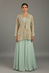 Mint Green Silk Handworked Indo Western Set