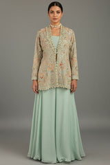 Mint Green Silk Handworked Indo Western Set