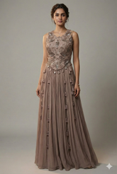 Dusty Mauve Silk Embroidered Beaded Crop Top Palazzo Set