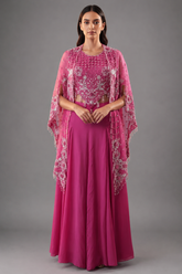 Pink Silk Cutwork Mirror Beaded Crop Top Palazzo Set with Jacket